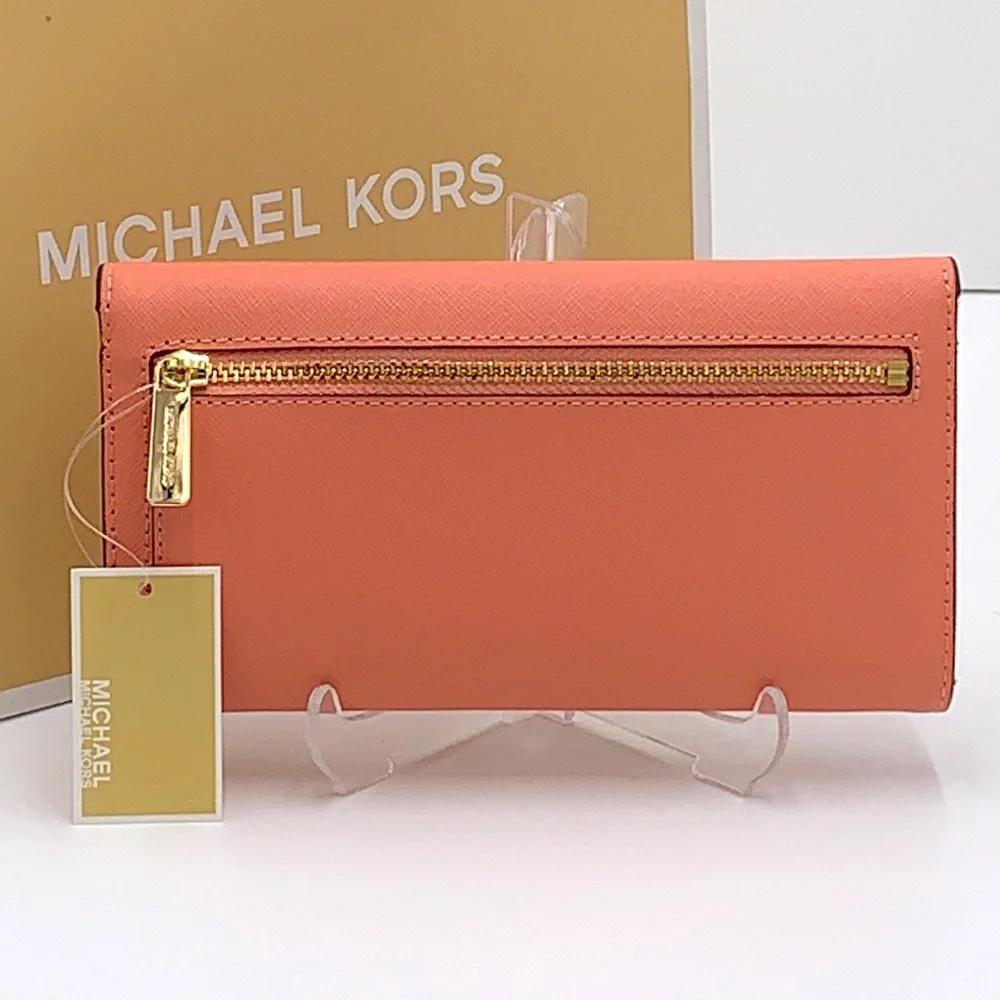 MICHAEL KORS JET SET TRAVEL LARGE TRIFOLD WALLET SHERBERT COLOR - Picture 2 of 13